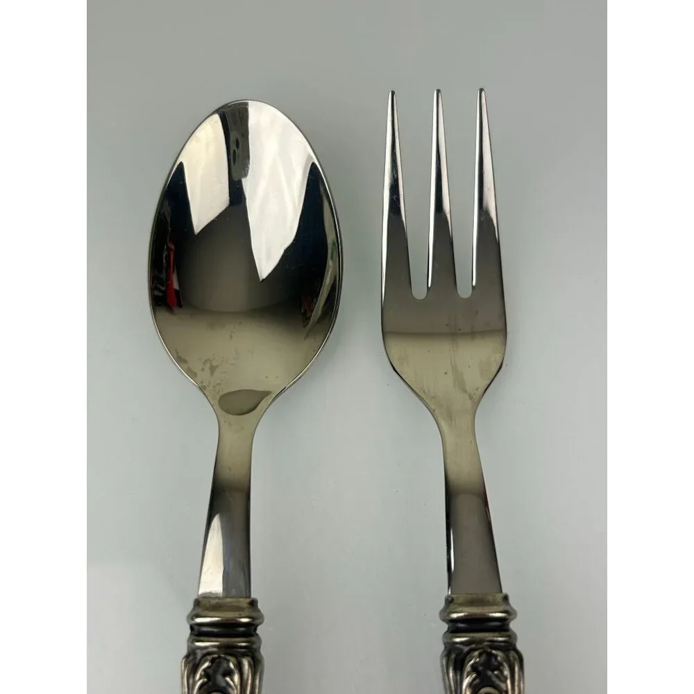 INOX Napoleon 18/10 Made in Italy Blue Stainless Steel Serving Spoon & Fork 9.5